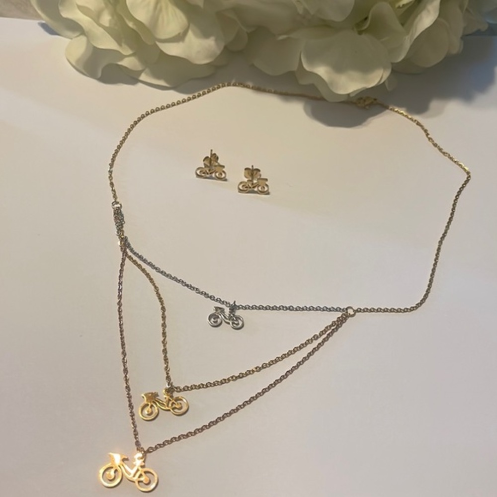 Stainless Steel Set Bike‎ Pendant Necklace Bicycle